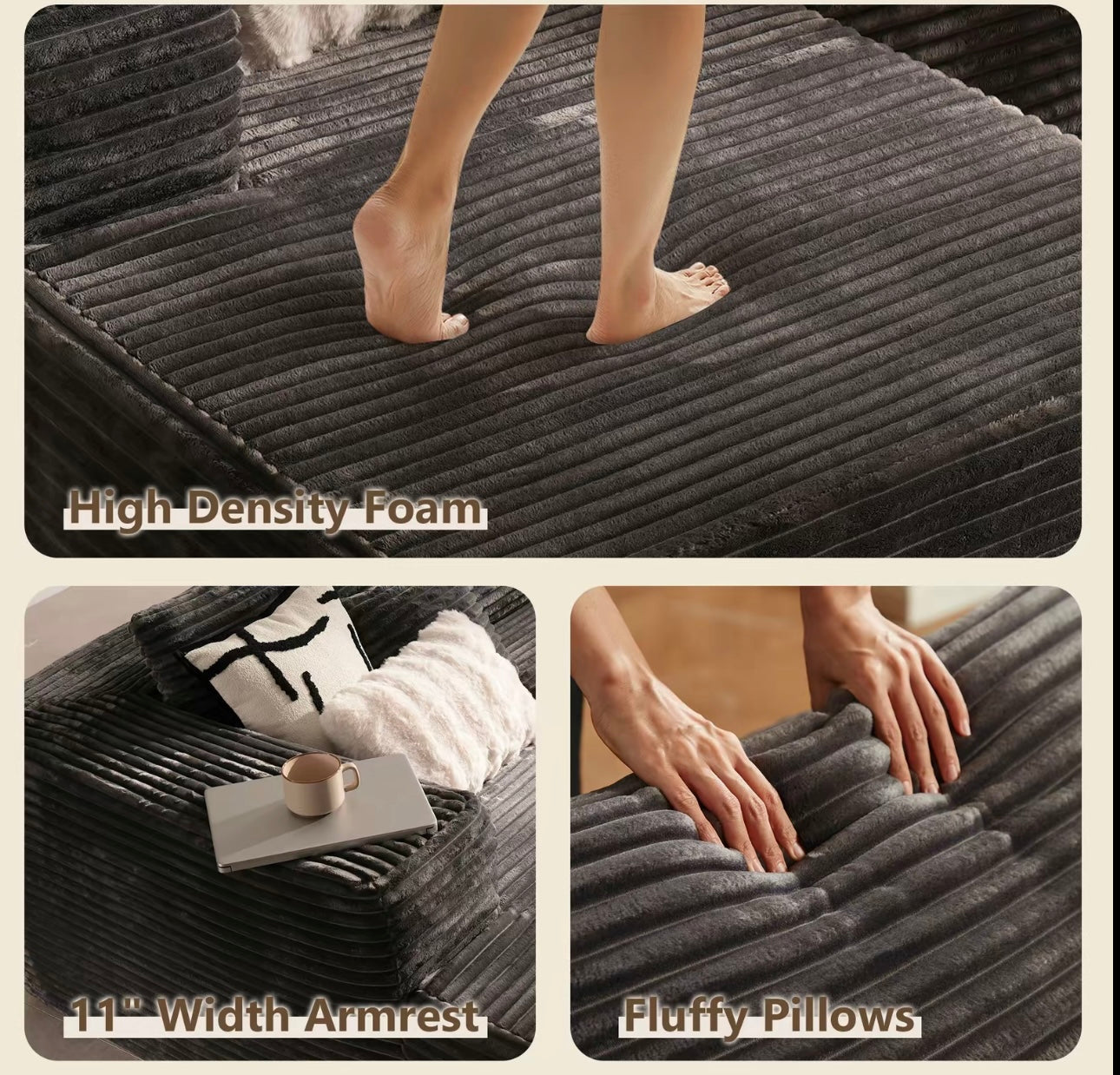 Modular L-Shaped Compressed sofa for small spaces|Boneless Couch with Chaise 103"