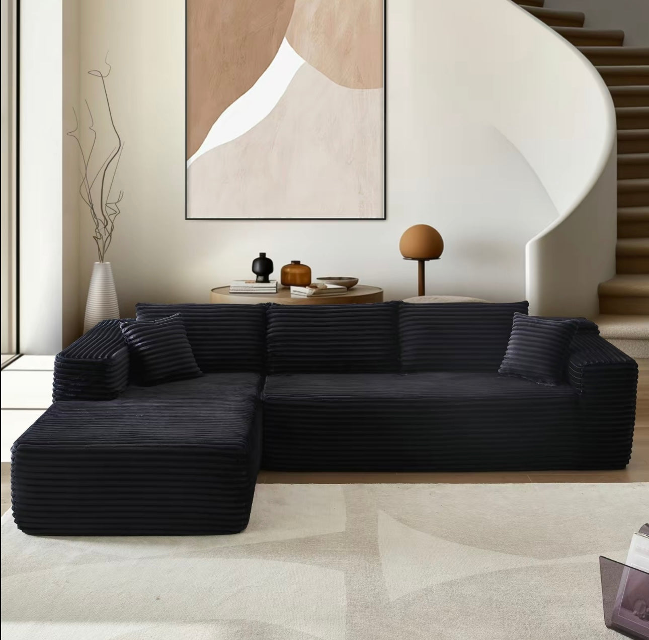 Modular L-Shaped Compressed sofa for small spaces|Boneless Couch with Chaise 103"