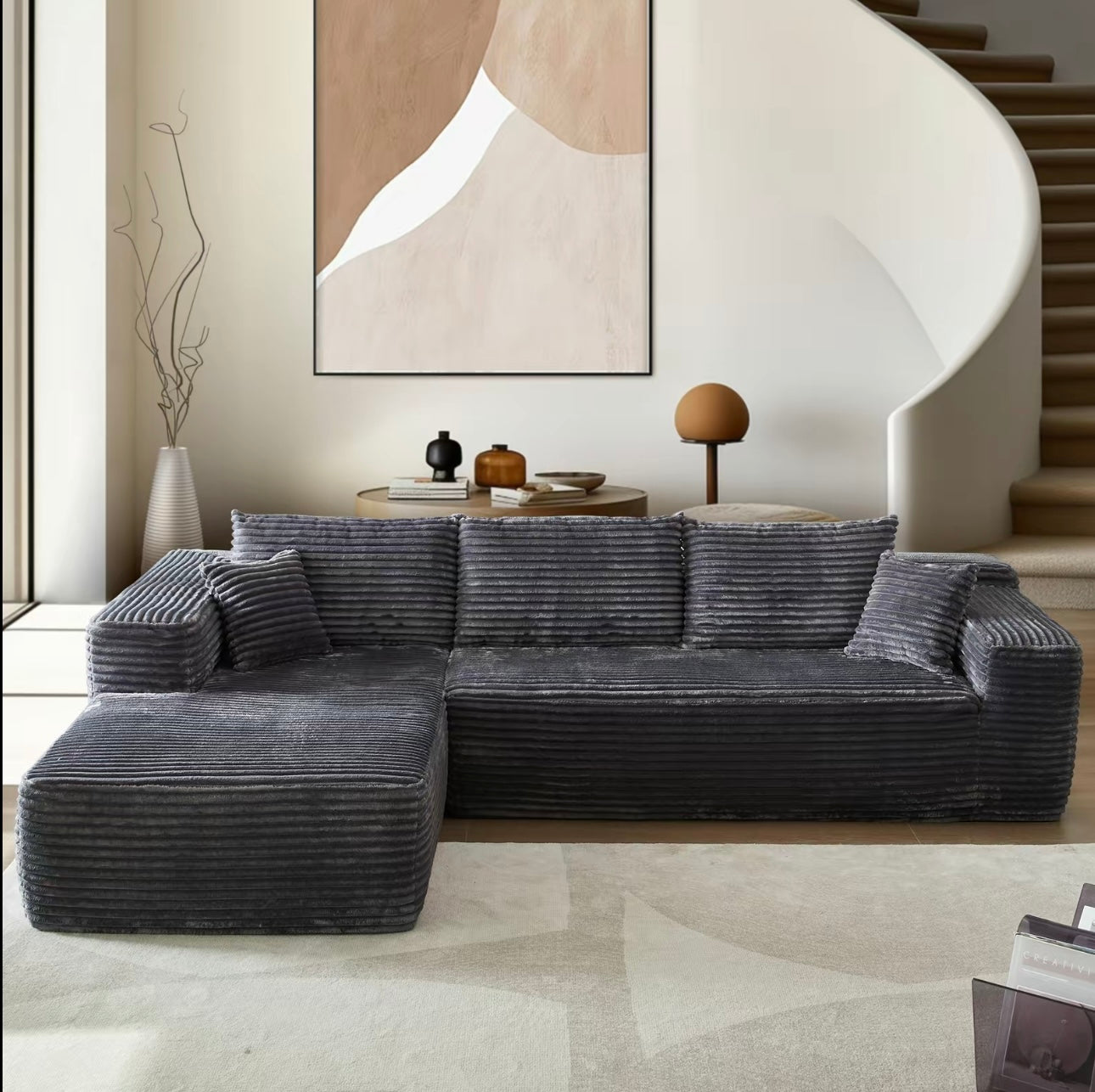 Modular L-Shaped Compressed sofa for small spaces|Boneless Couch with Chaise 103"