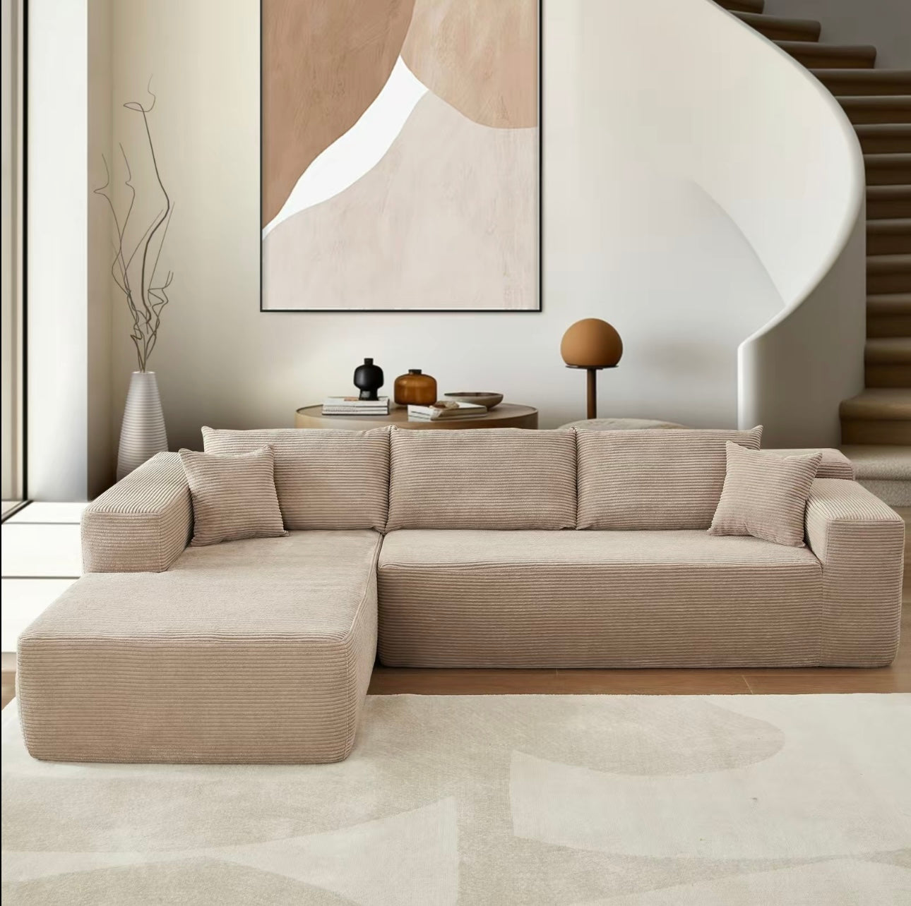 Modular L-Shaped Compressed sofa for small spaces|Boneless Couch with Chaise 103"