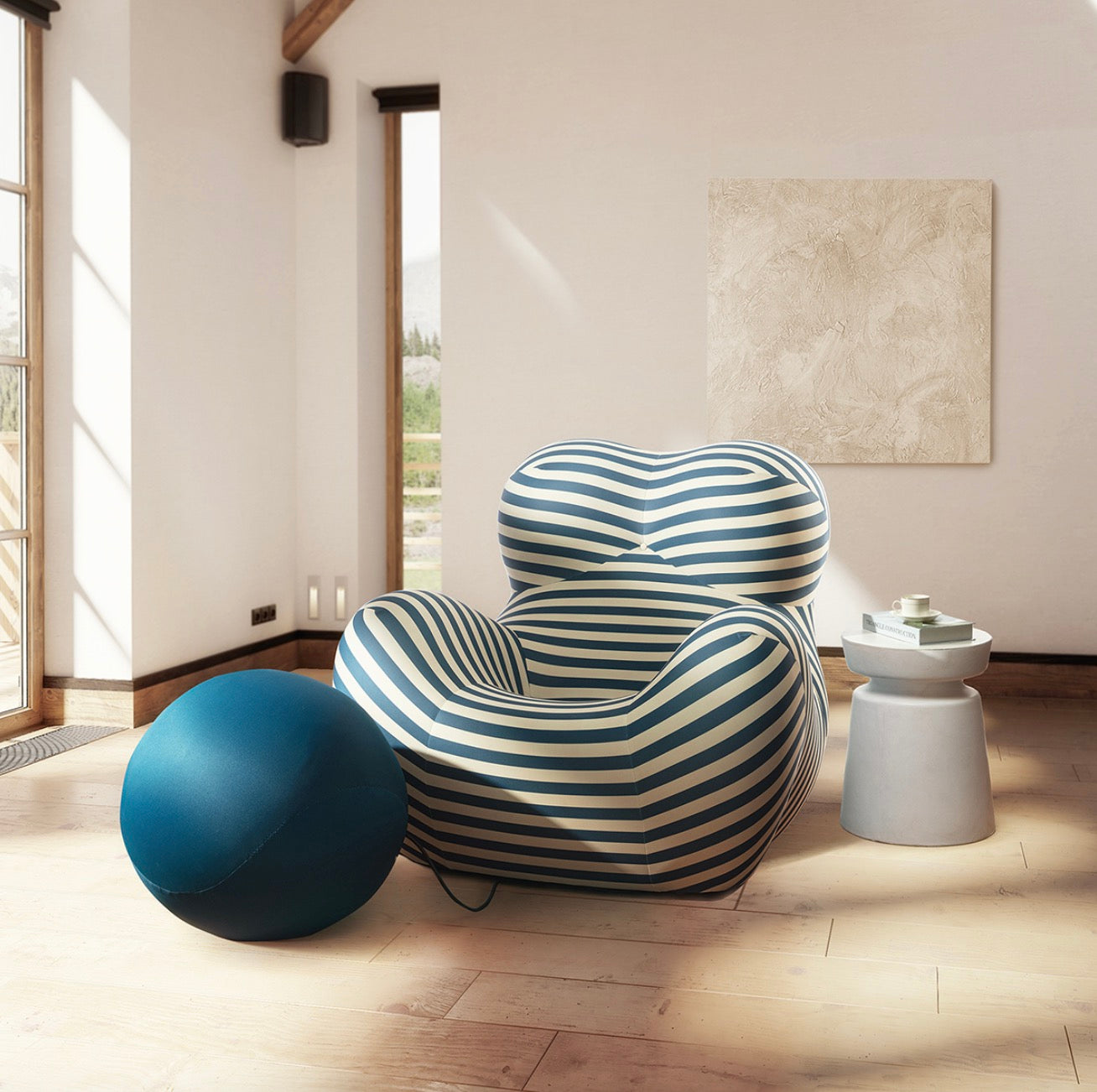 Striped cuddle with ottoman